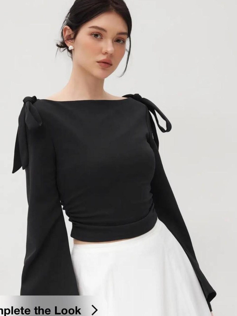Cider Black Tie-Shoulder Long Sleeve Blouse